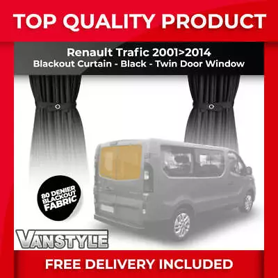 Fits Renault Trafic 01>14 Tailored Fit Blackout Fabric Twin Door Curtains Black • £30.59